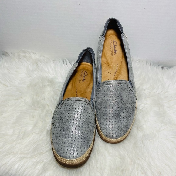 Clarks Elaina Gray Espadrille Slip-On Espadrille Shoes Sz-10 - Picture 3 of 5